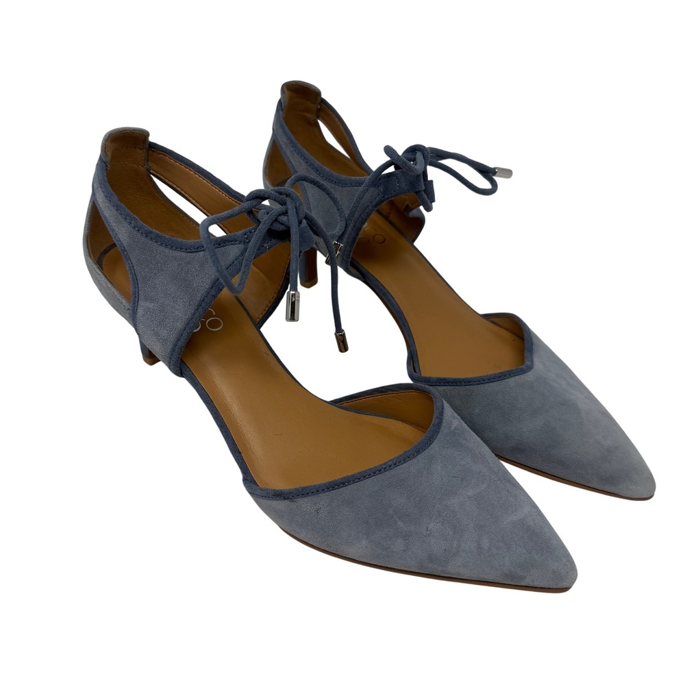 Franco Sarto D'Orsay Pumps Womens 7.5 Blue Excellent Suede Lace Up Kitten Heel